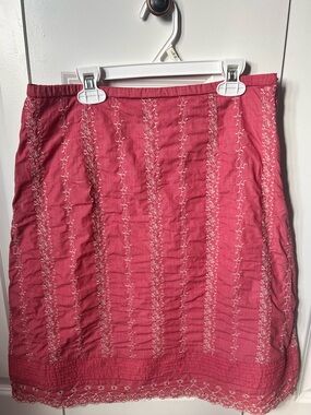 Garnet Hill Red A-Line Skirt with Embroidery and eyelet details